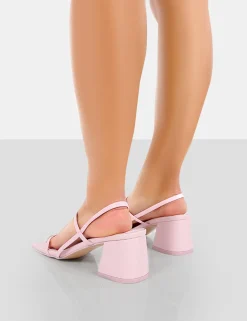 Public Desire Just Realise Pu Strappy Square Toe Mid Block Heeled Sandals | Women Mid Heels