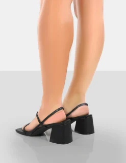 Public Desire Just Realise Wide Fit Pu Strappy Square Toe Mid Block Heeled Sandals | Women Wide Fit Heels