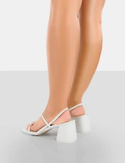 Public Desire Just Realise Wide Fit Pu Strappy Square Toe Mid Block Heeled Sandals | Women Wide Fit Heels