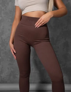 Public Desire Kaiia Premium Rib Seamless Leggings Chocolate | Women Jogger & Leggings