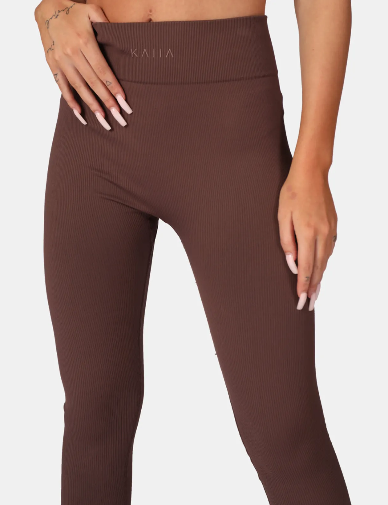 Public Desire Kaiia Premium Rib Seamless Leggings Chocolate | Women Jogger & Leggings