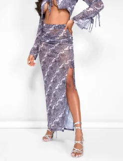 Public Desire Kaiia Sheer Maxi Skirt Co-Ord In Snake Print | Women Skirts