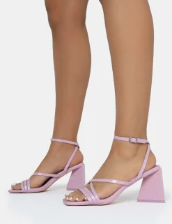 Public Desire Kasia Croc Strappy Square Toe Mid Flared Block Heels | Women Square Toe Heels