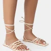 Public Desire Kelly Pu Lace Up Flat Square Toe Sandals | Women Sliders