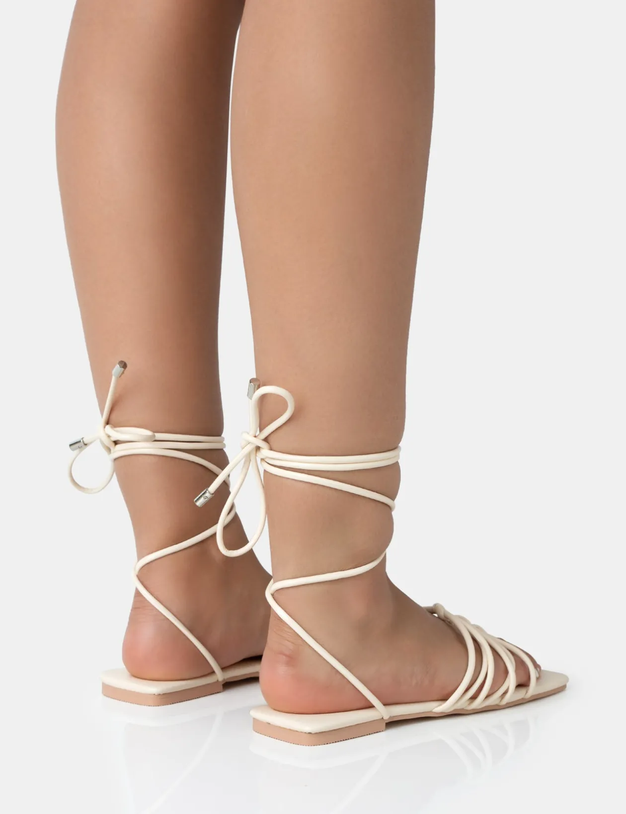 Public Desire Kelly Pu Lace Up Flat Square Toe Sandals | Women Sliders