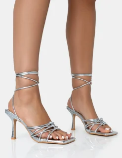 Public Desire Keri Metallic Pu Strappy Lace Up Mid Heels | Women Mid Heels