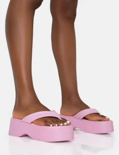 Public Desire Kiko Baby Pu Padded Flip Flop Strap Platform Sandals | Women Flatforms