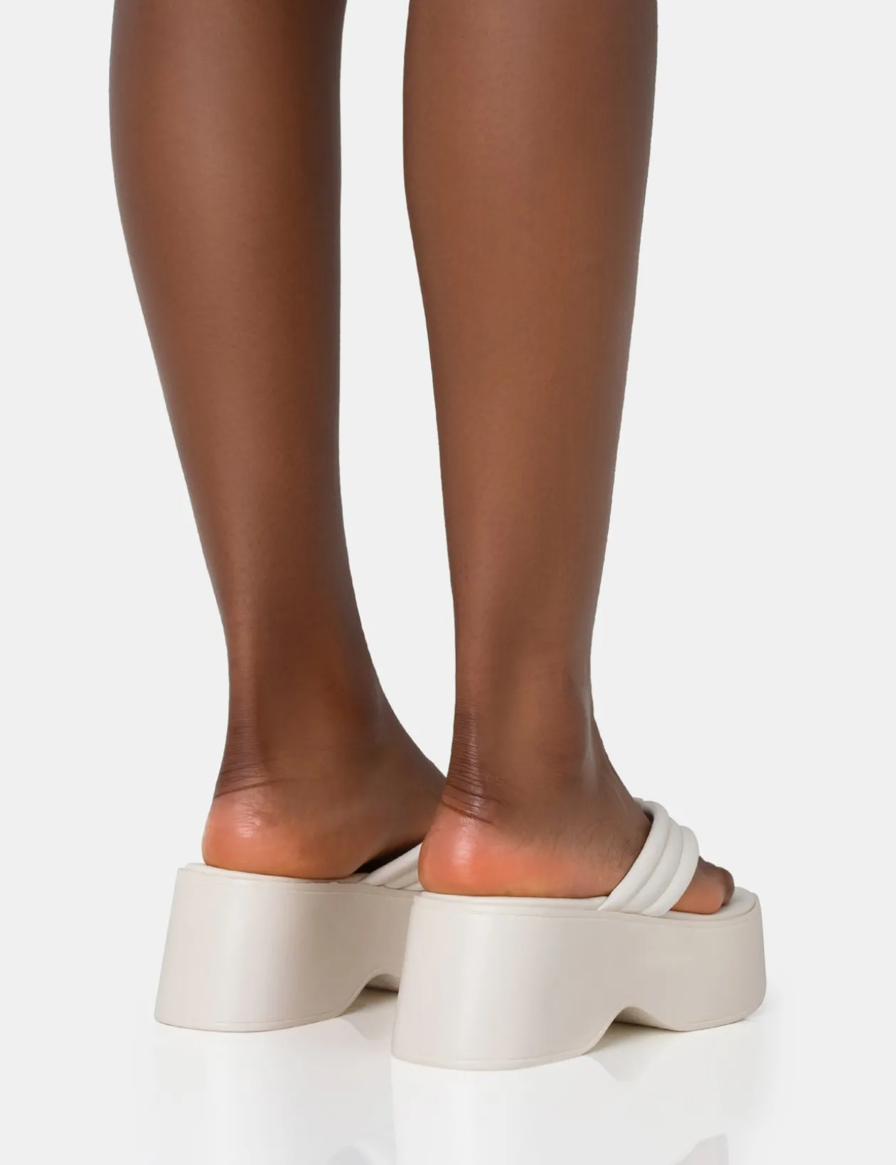 Public Desire Kiko Ecru Padded Flip Flop Strap Platform Sandals | Women Flatforms