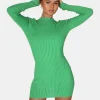 Public Desire Knitted High Neck Long Sleeve Contrast Stitch Mini Dress | Women Knitwear