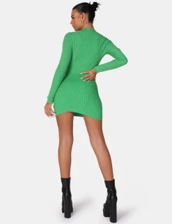 Public Desire Knitted High Neck Long Sleeve Contrast Stitch Mini Dress | Women Knitwear