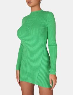 Public Desire Knitted High Neck Long Sleeve Contrast Stitch Mini Dress | Women Knitwear
