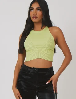 Public Desire Knitted High Neck Racer Crop Top | Women Knitwear