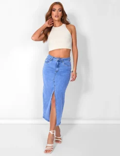 Public Desire Knitted Ribbed Racer Top | Women Knitwear