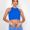 Public Desire Knitted Ribbed Racer Top Cobalt | Women Knitwear