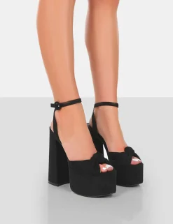Public Desire Knot On Faux Suede Knotted Platform High Heeled Sandals | Women Platform Heels