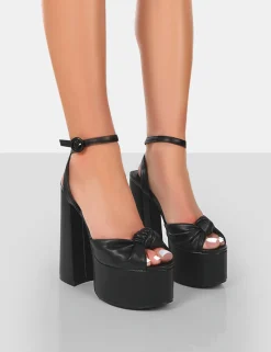 Public Desire Knot On Pu Knotted Platform High Heeled Sandals | Women Platform Heels