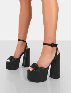Public Desire Knot On Pu Knotted Platform High Heeled Sandals | Women Platform Heels