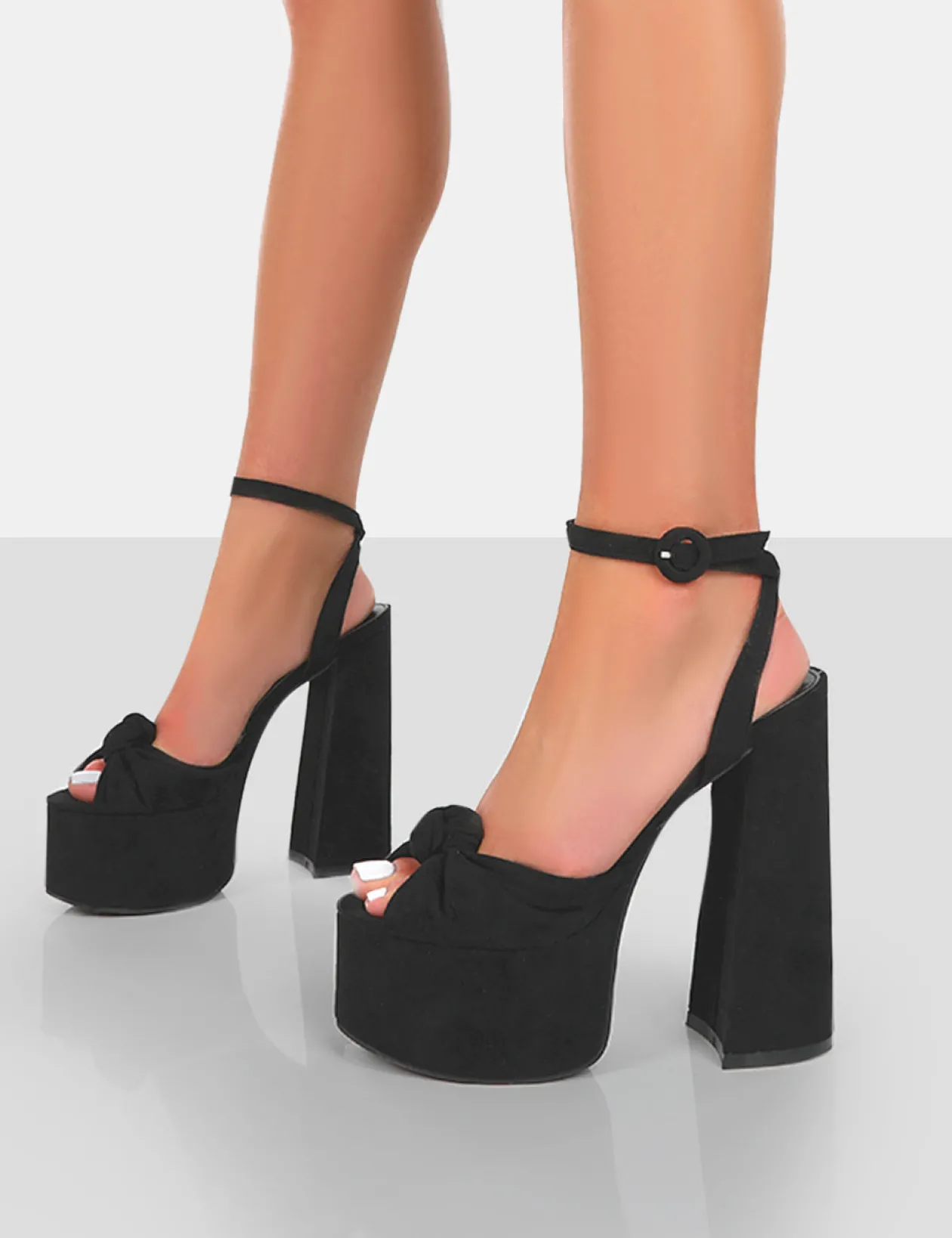 Public Desire Knot On Wide Fit Faux Suede Knotted Platform High Heeled Sandals | Women Wide Fit Heels