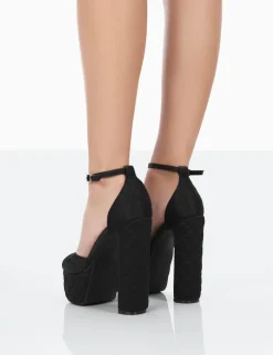 Public Desire Kylie Padded Nylon High Heel Peep Toe Platform Block Heels | Women Platform Heels