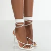 Public Desire Lacey Wide Fit Pu Square Toe Strappy Lace Up Heels | Women Barely There Heels