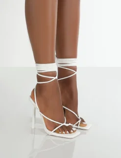 Public Desire Lacey Wide Fit Pu Square Toe Strappy Lace Up Heels | Women Barely There Heels