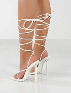 Public Desire Lacey Wide Fit Pu Square Toe Strappy Lace Up Heels | Women Barely There Heels