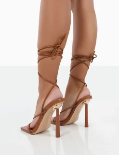Public Desire Lacey Wide Fit Pu Square Toe Strappy Lace Up Stiletto Heels | Women Wide Fit Heels