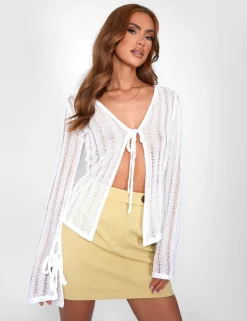 Public Desire Laddered Knitted Tie Front Top | Women Knitwear