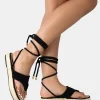 Public Desire Laguna Beach Towelling Flip Flop Raffia Sandals | Women Black Sandals