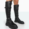 Public Desire Lainey Pu Chunky Sole Lace Up Knee High Boots | Women Chunky Boots