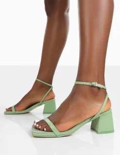 Public Desire Lane Raffia Strappy Mid Block Heeled Sandals | Women Mid Heels