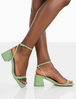 Public Desire Lane Raffia Strappy Mid Block Heeled Sandals | Women Mid Heels