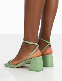 Public Desire Lane Raffia Strappy Mid Block Heeled Sandals | Women Mid Heels