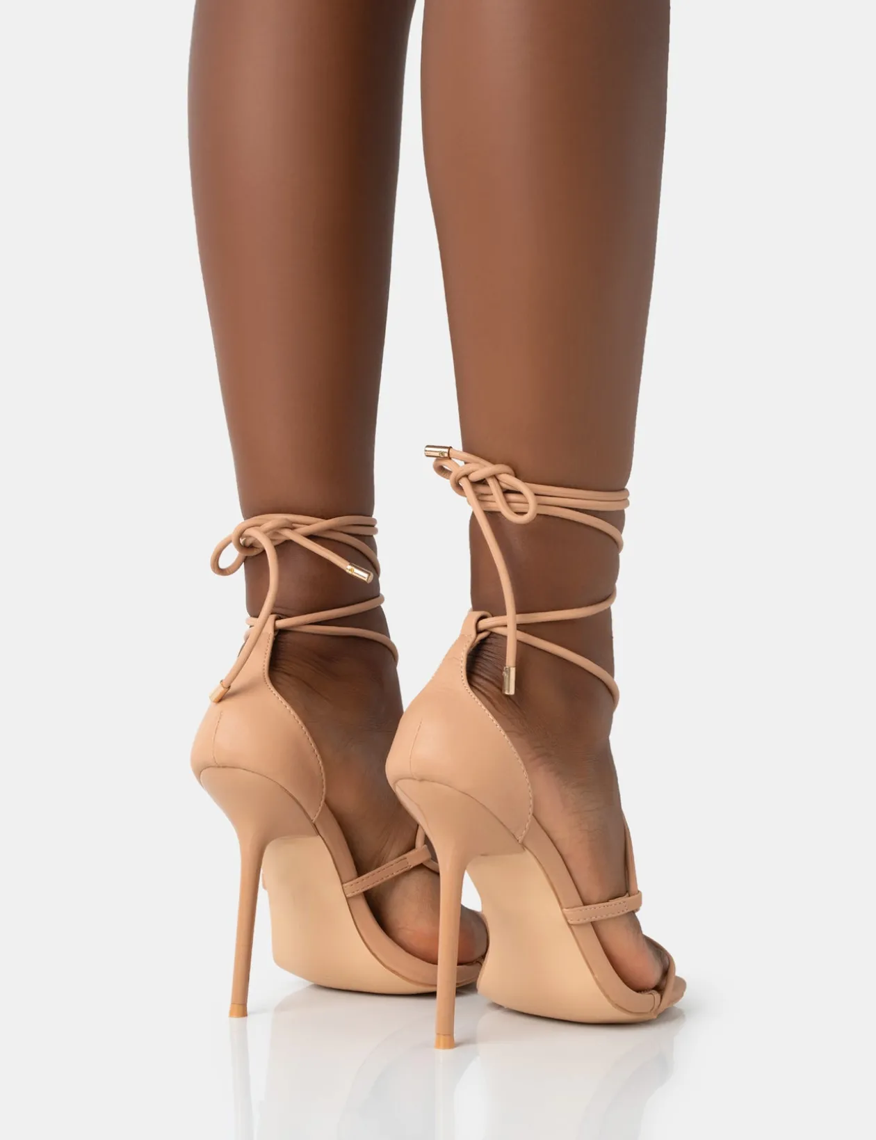 Public Desire Leilani Natural Pu Strappy Lace Up Square Toe Stiletto Heels | Women Stilettos