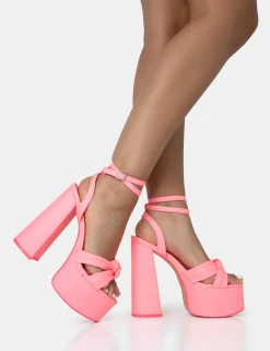 Public Desire Leo Edition Neon Round Toe Platform Block Heels | Women Platform Heels