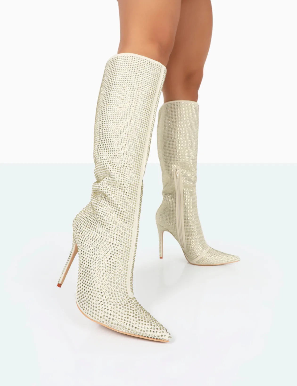 Public Desire Lexi Diamante Stiletto Knee High Boots | Women Knee High Boots