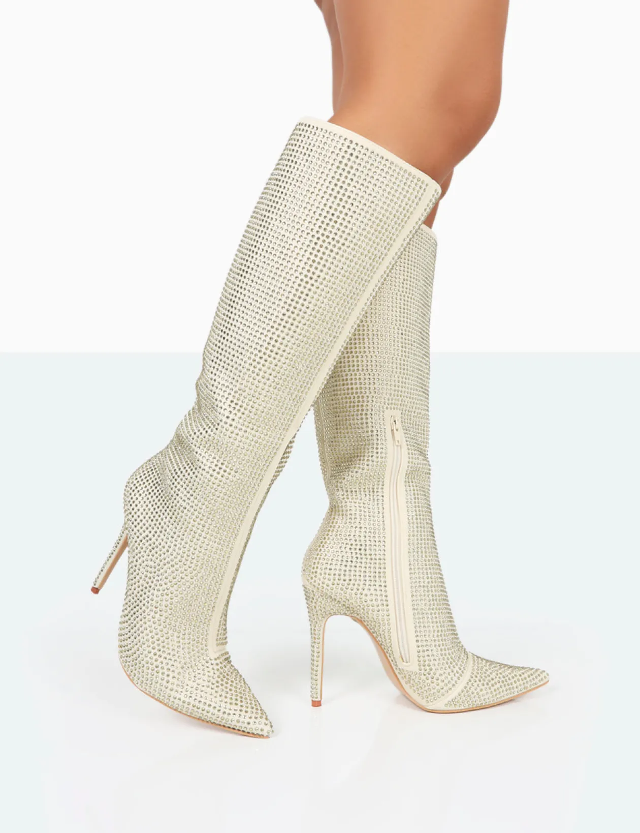 Public Desire Lexi Diamante Stiletto Knee High Boots | Women Knee High Boots