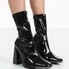 Public Desire Liberty Wide Fit Patent Sock Block Heeled Ankle Boots | Women Wide Fit Ankle Boots