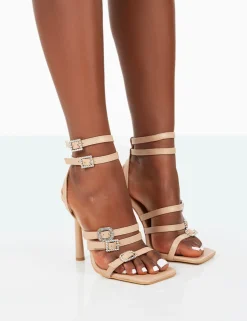 Public Desire Lindsey Pu Strappy Square Toe Stiletto Heels | Women Stilettos