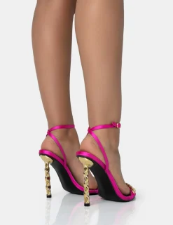 Public Desire Link Up Hot Satin Barely There Pointed Toe Stiletto Chain Heels | Women Barely There Heels
