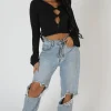 Public Desire Long Sleeve Button Detail Crop Top | Women Tops
