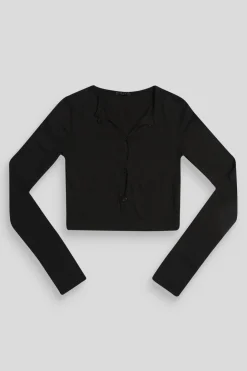 Public Desire Long Sleeve Button Detail Crop Top | Women Tops