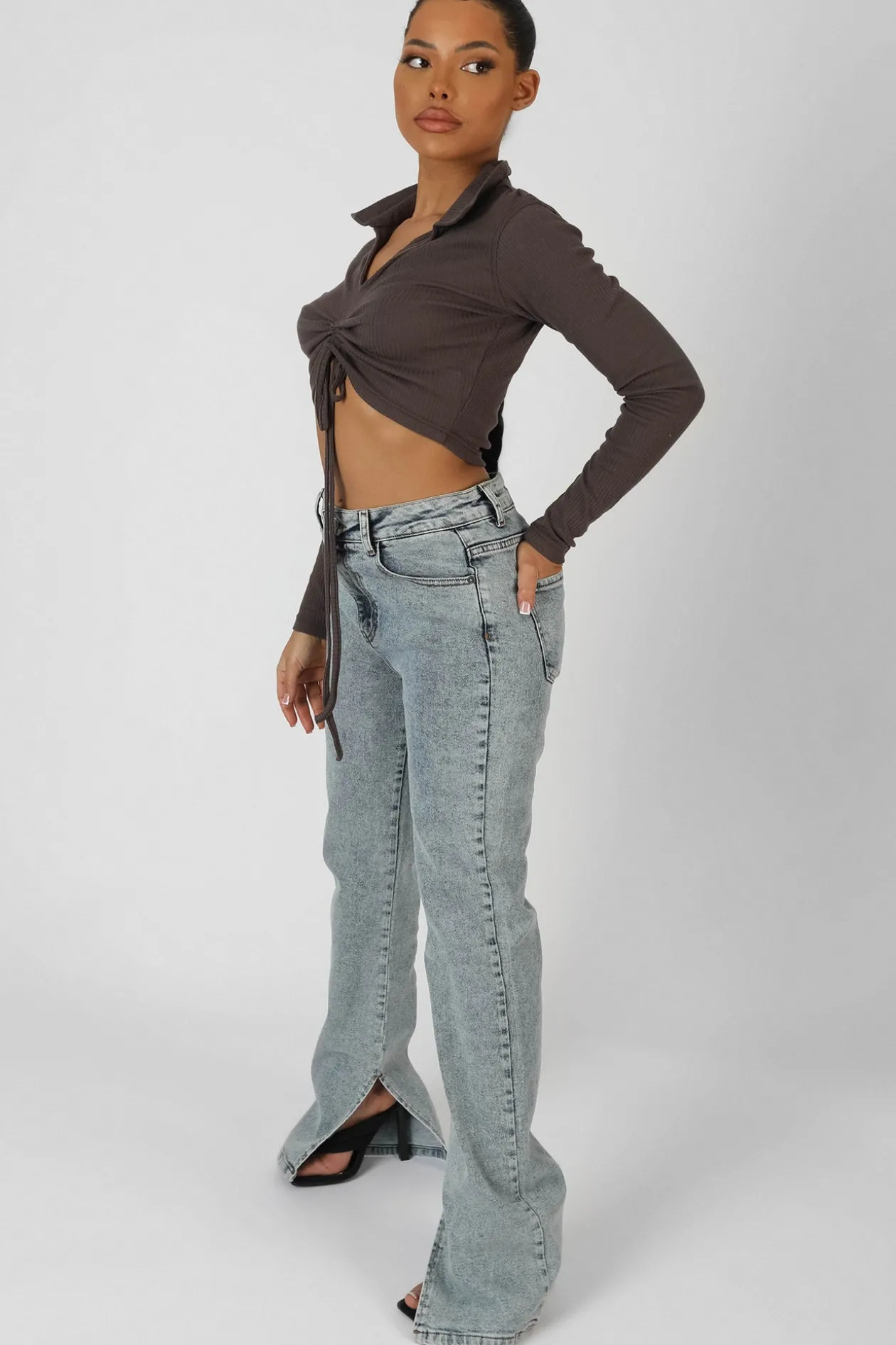 Public Desire Long Sleeve Collar Ruched Top | Women Tops