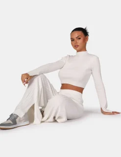 Public Desire Long Sleeve High Neck Ribbed Knitted Crop Top | Women Knitwear