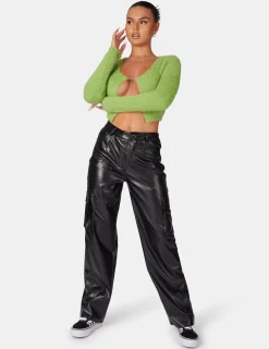 Public Desire Long Sleeve Kaiia Trim Fluffy Knit Top | Women Knitwear