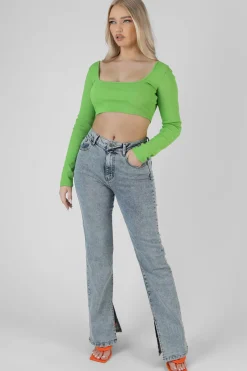 Public Desire Long Sleeve Square Neck Crop Top | Women Tops