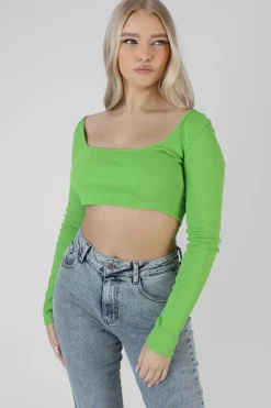 Public Desire Long Sleeve Square Neck Crop Top | Women Tops