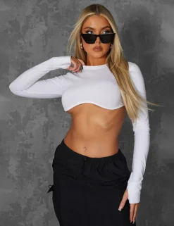 Public Desire Long Sleeve Underbust Crop Top | Women Tops