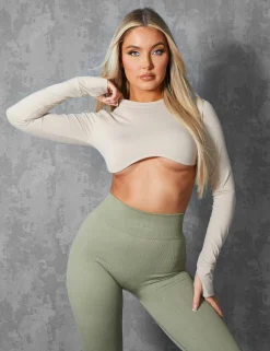 Public Desire Long Sleeve Underbust Crop Top | Women Tops