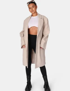 Public Desire Longline Oversized Wool Coat Stone | Women Outerwear & Jackets